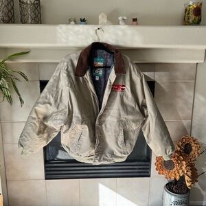 Canvas Work Bomber Jacket with Corduroy Collar - Beige